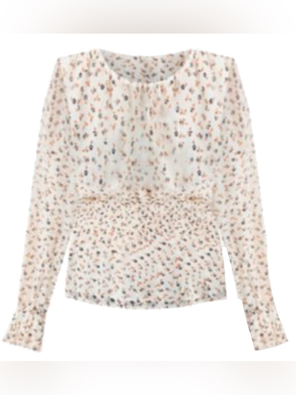 Ann Taylor Smocked Peplum Long Sleeve Cream Floral Blouse Small